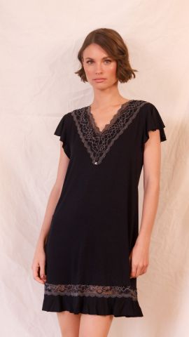 Camisola Cristiana Renda Bicolor (Preto)