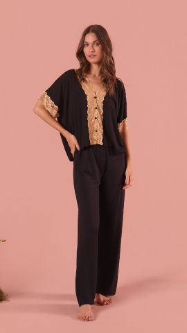 Pijama Alice (Preto com conhaque)