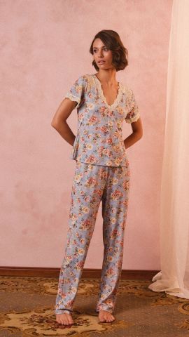 Pijama Beatriz (Floral Azul)