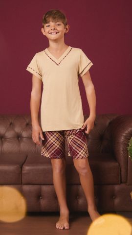 Pijama Infantil Matheus (Xadrez Bordô)