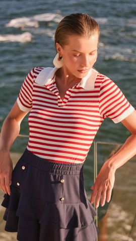 Blusa Polo Gabriela (Listrado Vermelho)