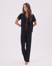 Pijama Bia (Preto com bege)